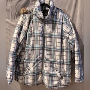 YMI Plaid Puffer Jacket with Faux Fur Hood – Size 3X